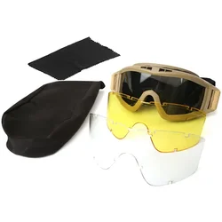 Enhanced Tactical Windproof Goggles with Replaceable Lenses (Khaki set)