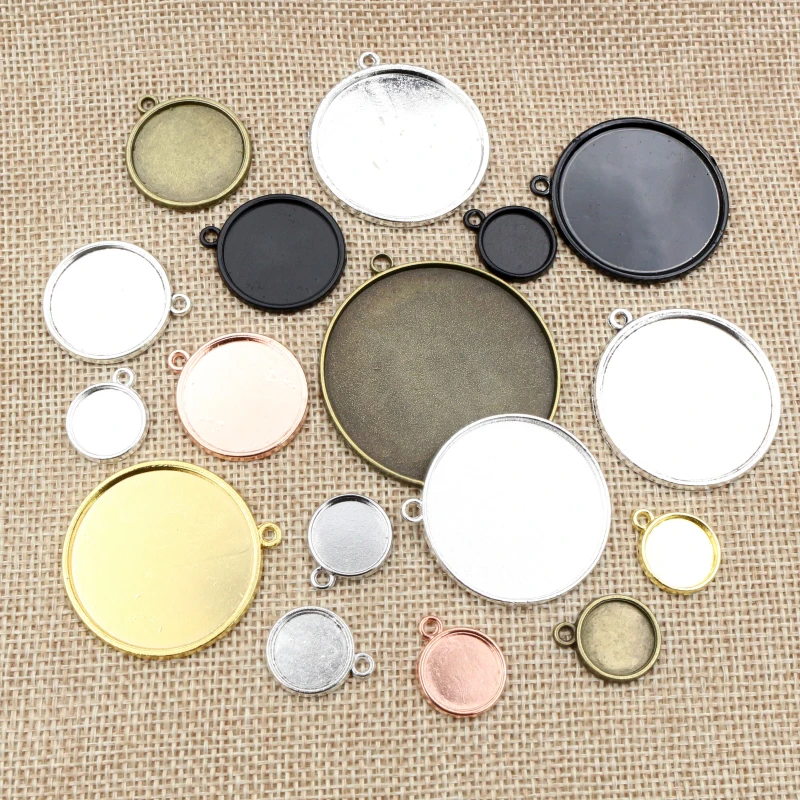 Round Bronze, Gold, or Silver Plated Cabochon Base Pendant - Simple Style, Single Hanging Design (Inner Size: 8-40mm)
