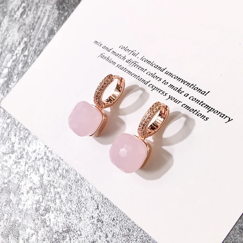 Classic Candy Style Crystal Drop Earring 17 Colors Stones With 3 Kinds Of Gold Color Plated Earrings Women Fashion Gifts