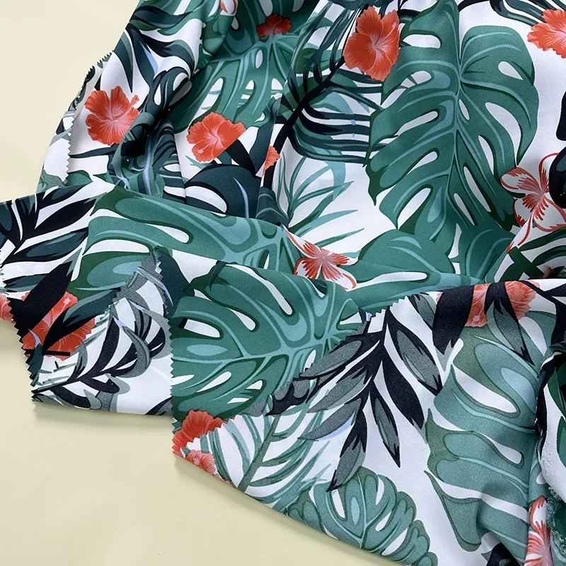 Tropical Rainforest Print Polyester Fabric Beach Pants Four-Way Stretch Dyed Fabric Large Quantity Available for Clothing