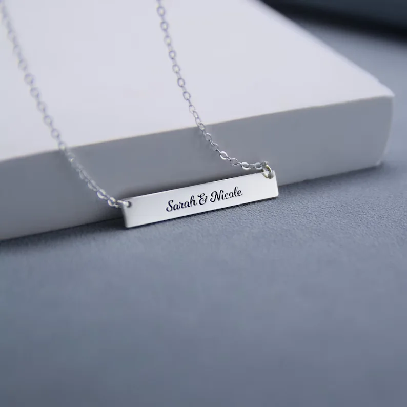 Classic 925 Sterling Silver Engraving Name Necklace Bar Shape Custom Letter Pendant Necklace For Women Party Gifts Jewelry