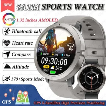 Nuovo posizionamento GPS Smart Watch 1.32AMOLED 5ATM Impermeabile Salute delle donne Chiamata Bluetooth 360mAh Bussola 170 + Modalità sportiva SmartWatch