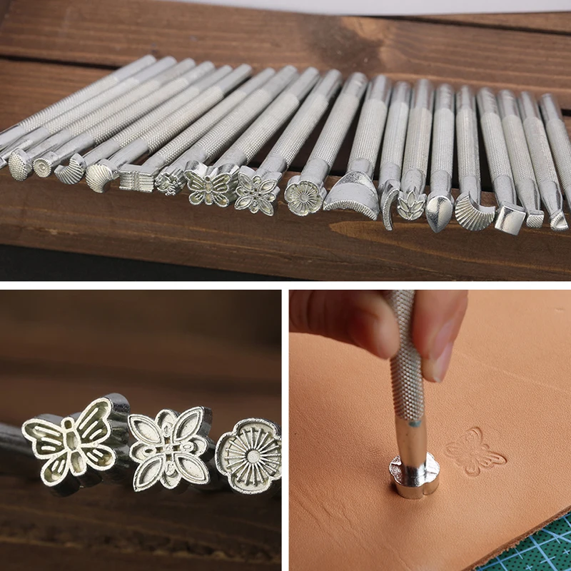 6/20 Pcs Leather Stamping Tools Set Different Shape Saddle Making Stamp Tools Kit Leathercraft Printed Punching