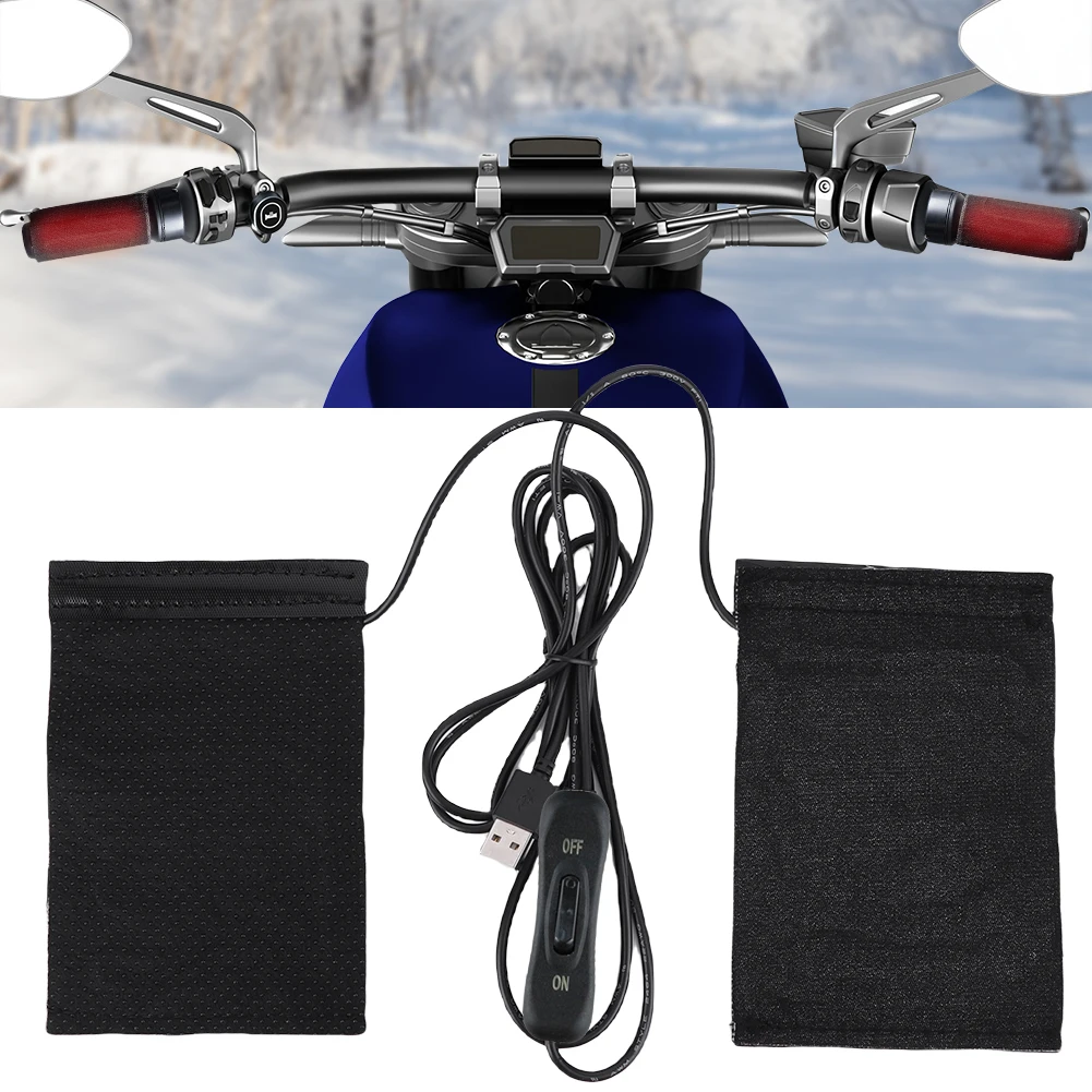 12V USB Motorcycle Electric Heated Grip Cover Anti Slip Electric Heated Handle Cover Handlebar Heater Warmer for Outdoor Riding