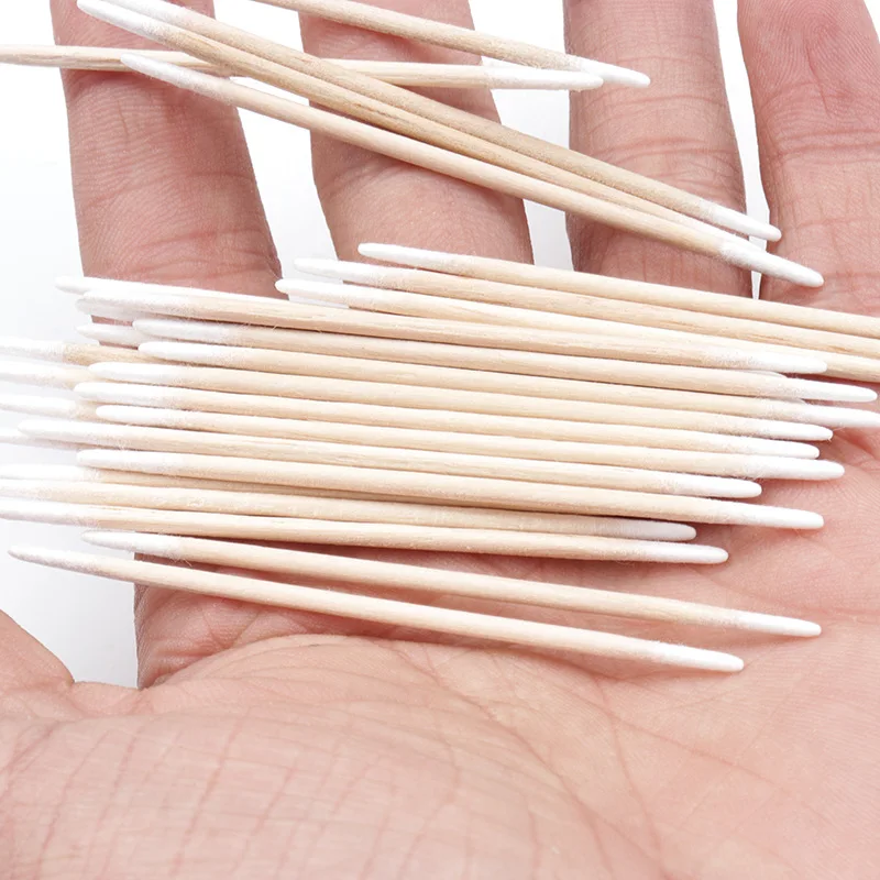 Disposable Double Head Cotton Swab Ear Cleaning Wood Sticks Eyelash Extension Glue Remover Microbrush Makeup Tools 100/300 Pcs