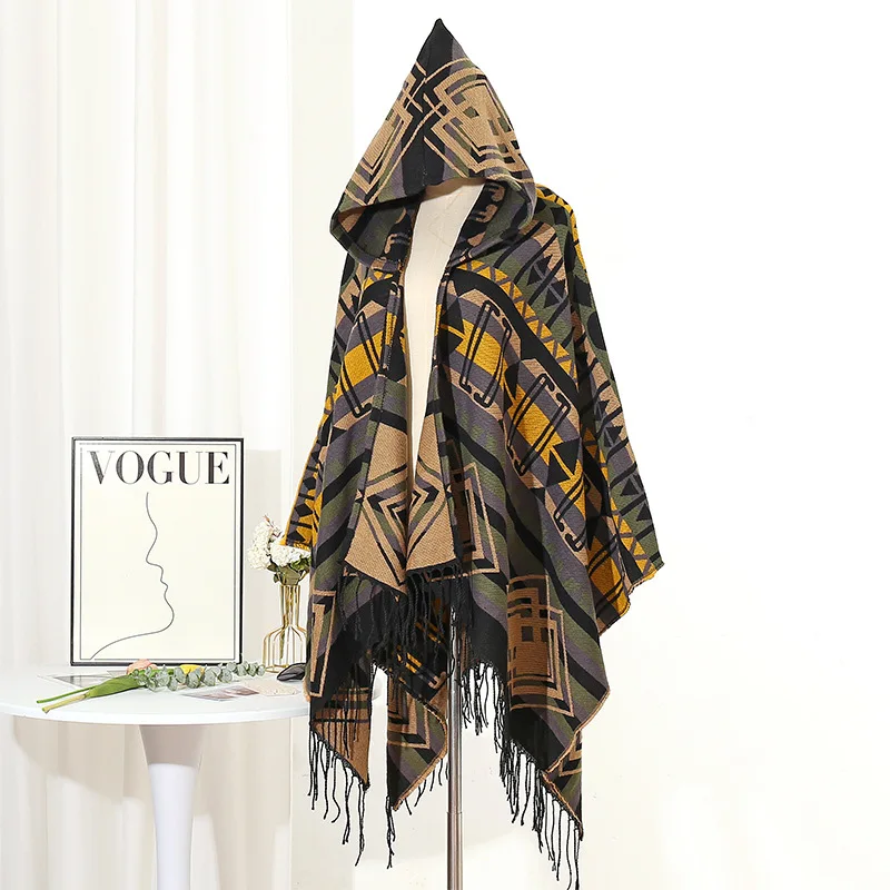 Sciarpa a fessura in stile occidentale - Mantello scozzese vintage americano con doppio diamante per protezione solare e moda 1