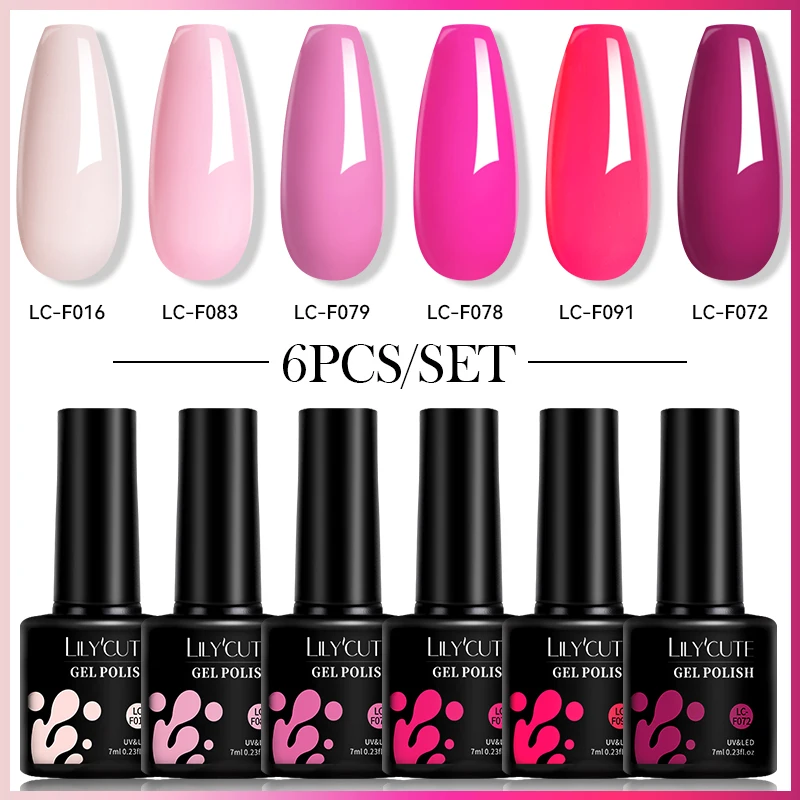 릴리큐트 6개/세트 핑크 누드 글리터 젤 네일 폴리쉬 세미 퍼머넌트 쏙 오프 UV LED 네일 아트 젤 바니쉬 매니큐어 키트 용품