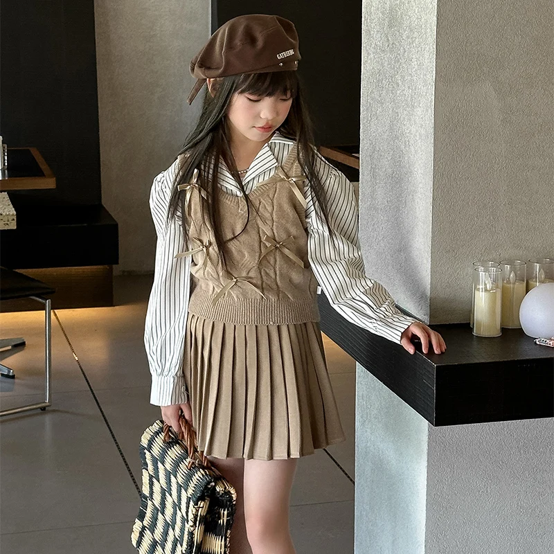 Oxford Shirt And Sweater Outfit Girl School Outfit Girls V Neck Ted Sweater  Vest Shirt Skirt Temu
