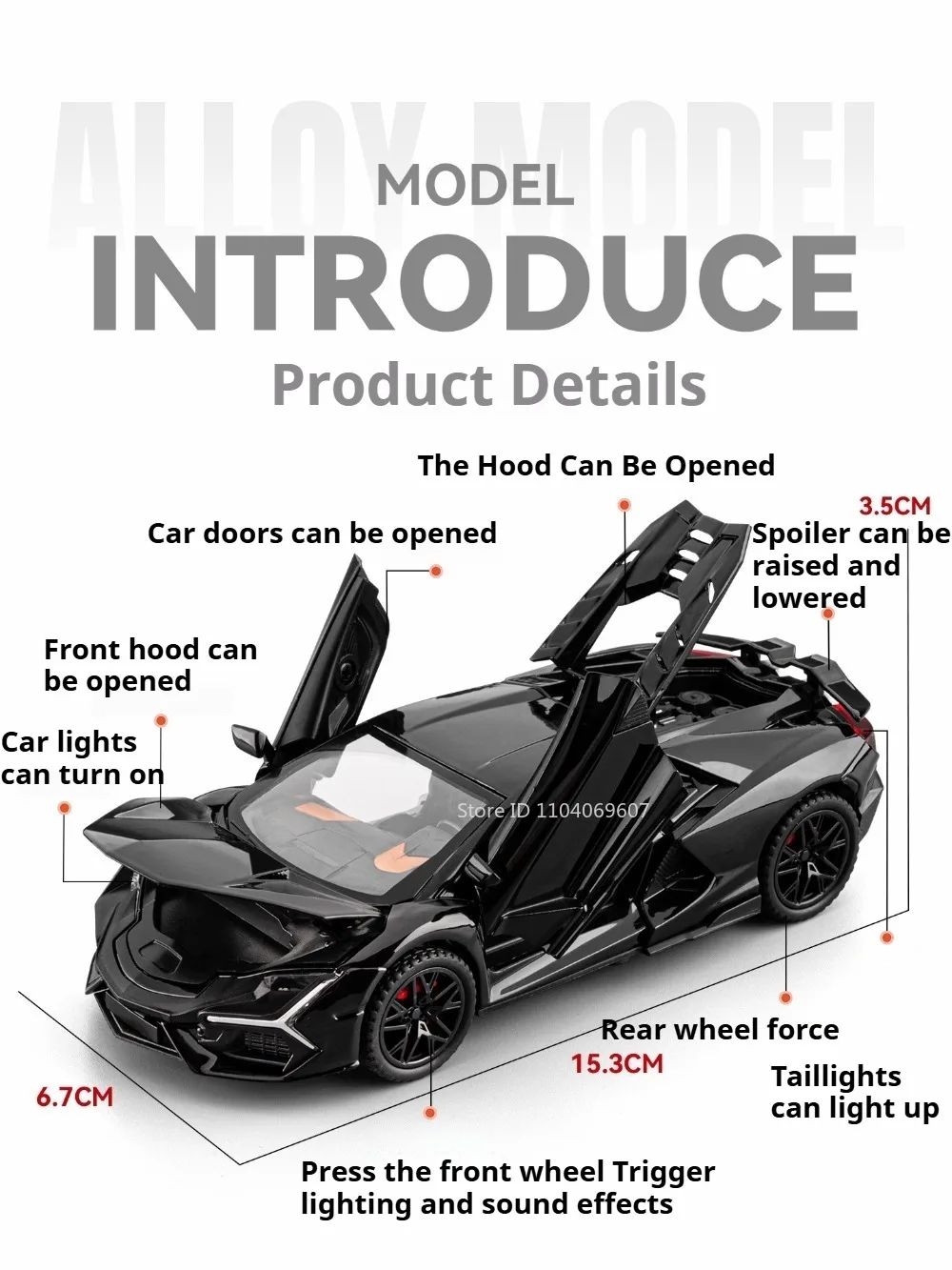 1:32 MC20 Lambor Revuelto Legierung Diecast Modell Spielzeug Auto Türen Geöffnet mit Sound Licht Zurückziehen Miniatur Vechies Hause Dekoration – Detail 13