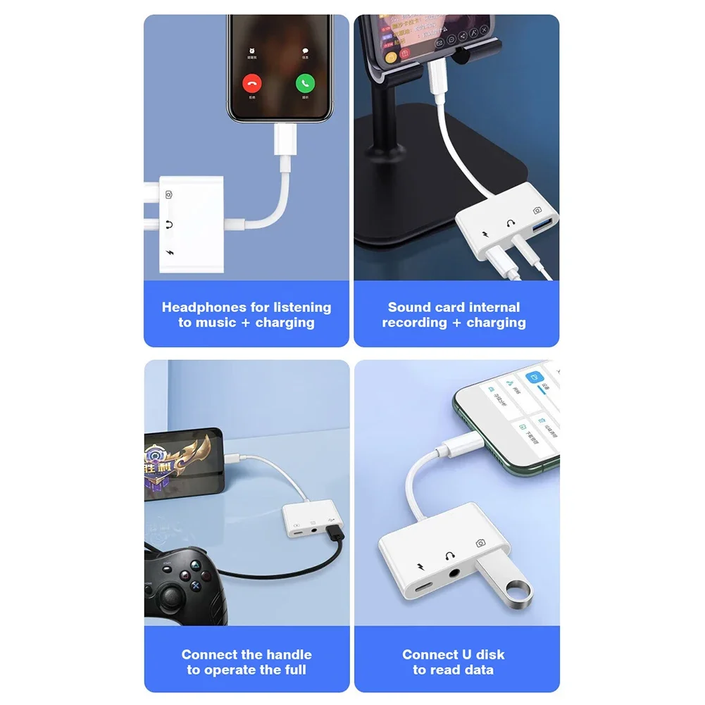 3 in 1 for apple to USB 3.0/Charge/3.5mm Jack for iPhone 14 13 12 11 Pro XS Max XR X iPad Converter