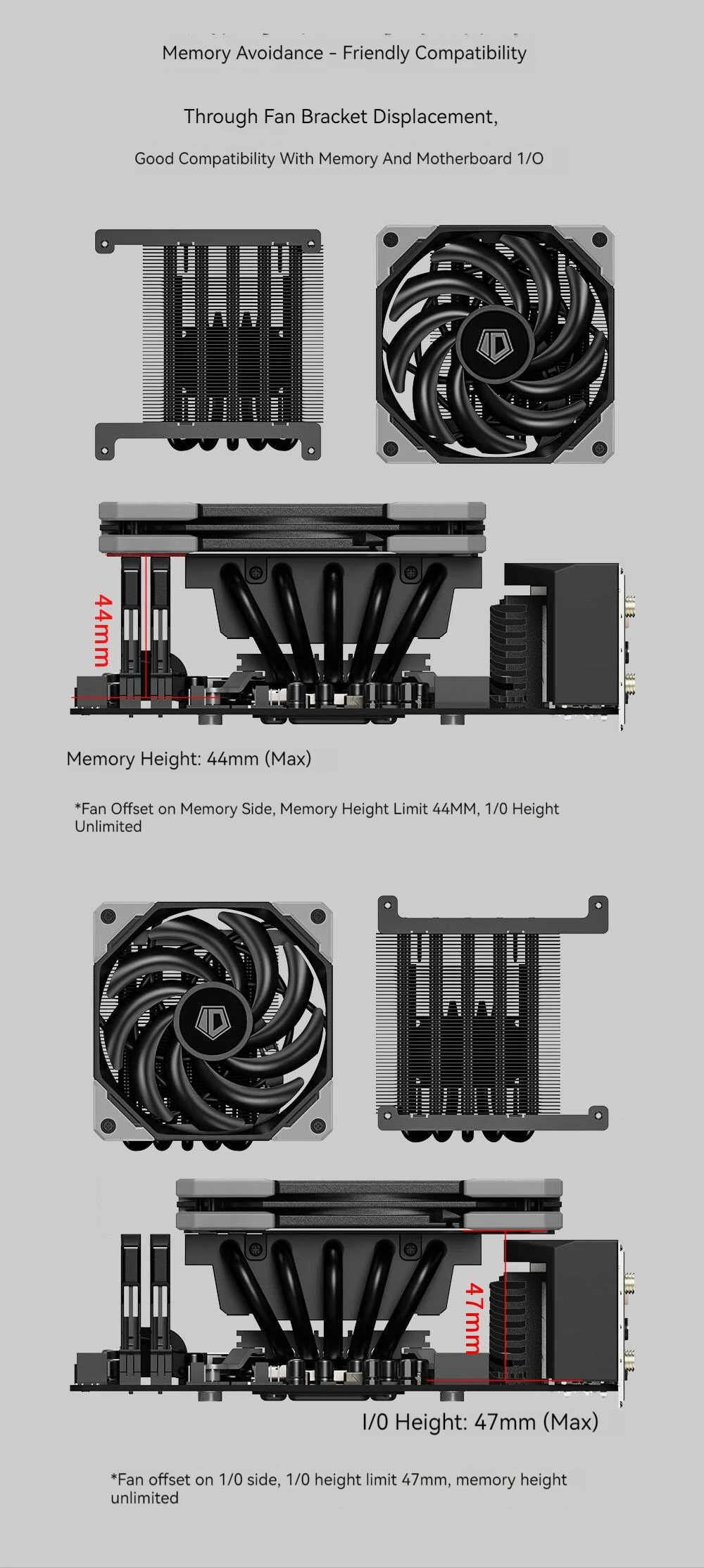 ID-COOLING IS-50X CPU Cooler 5 Heat Pipes 56mm Height ITX Computer Air Cooling R