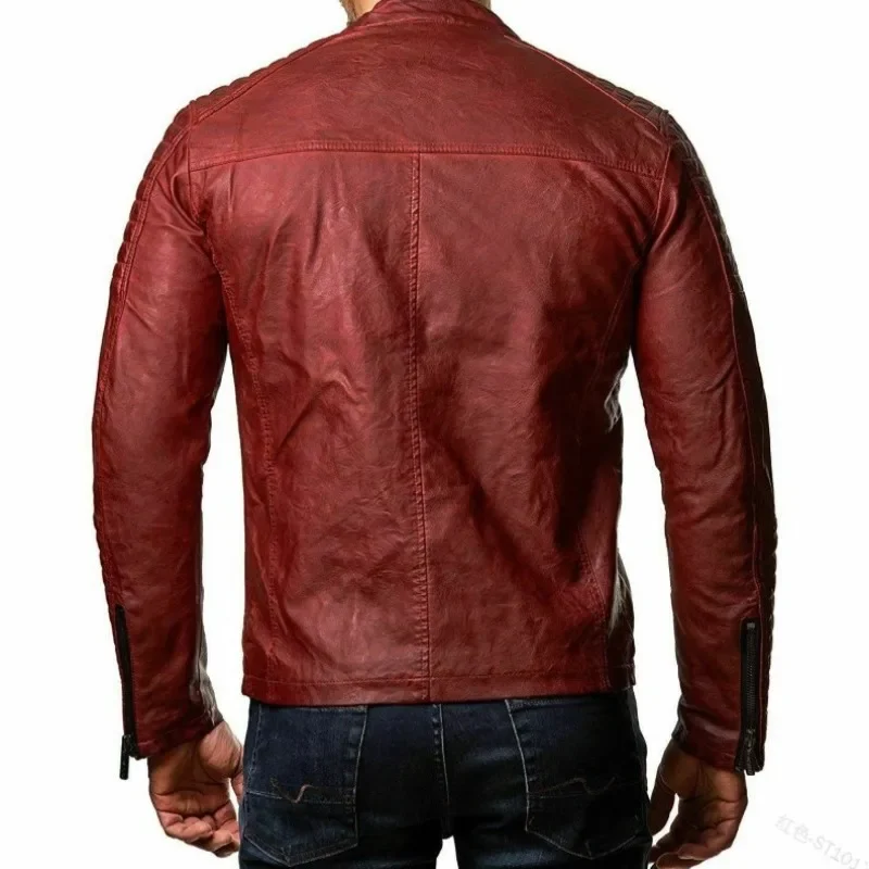 남성용 가죽 재킷, 압축 코튼, 방풍 오토바이 가죽 코트, PU 가죽 수직 칼라, 지퍼 가디건, 패션