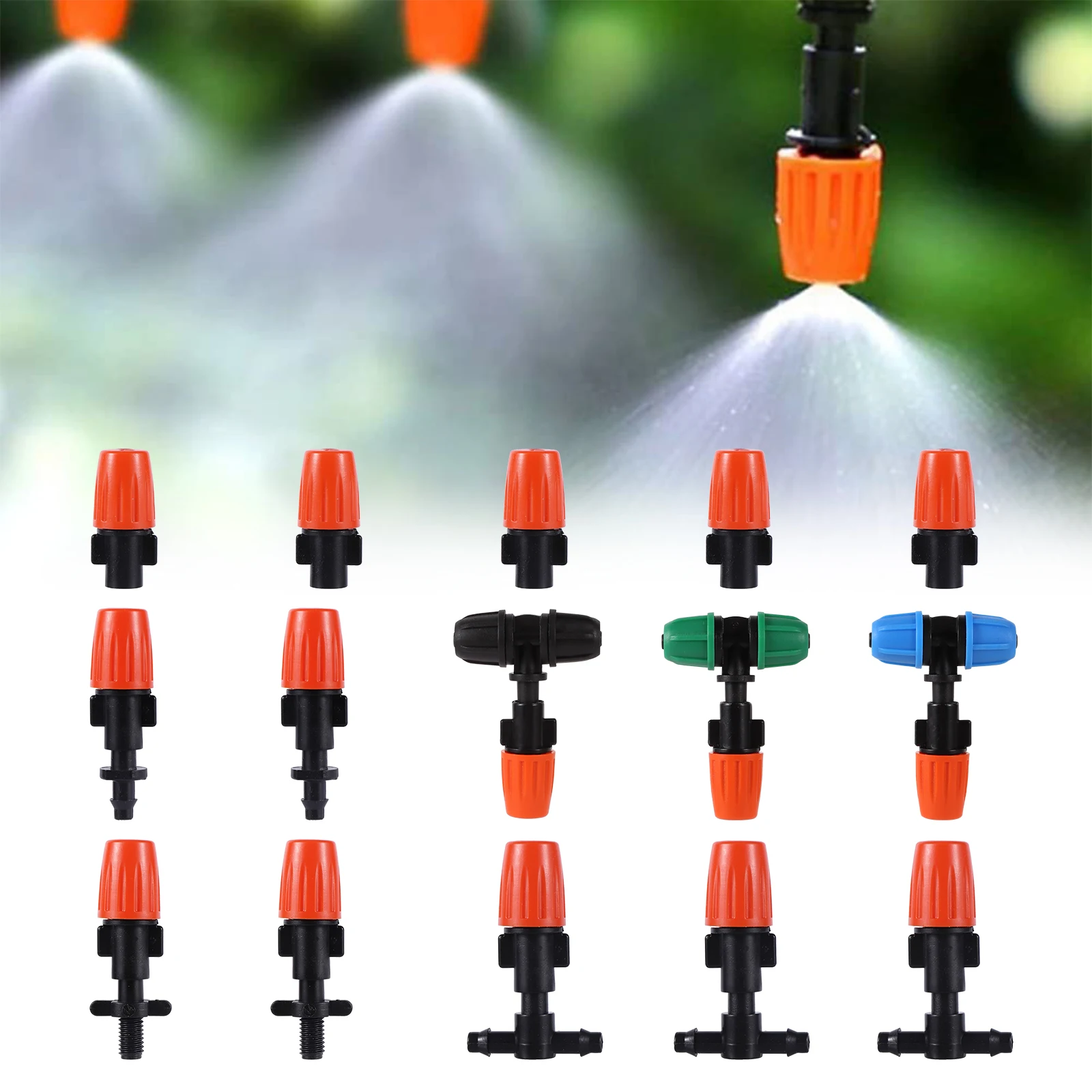 Garden Mist Irrigation Sprinkler 1/4" Pipe Fog Nozzle with Tee Anti Drip Connector Plant Flower Watering Atomize Micro-Sprayer