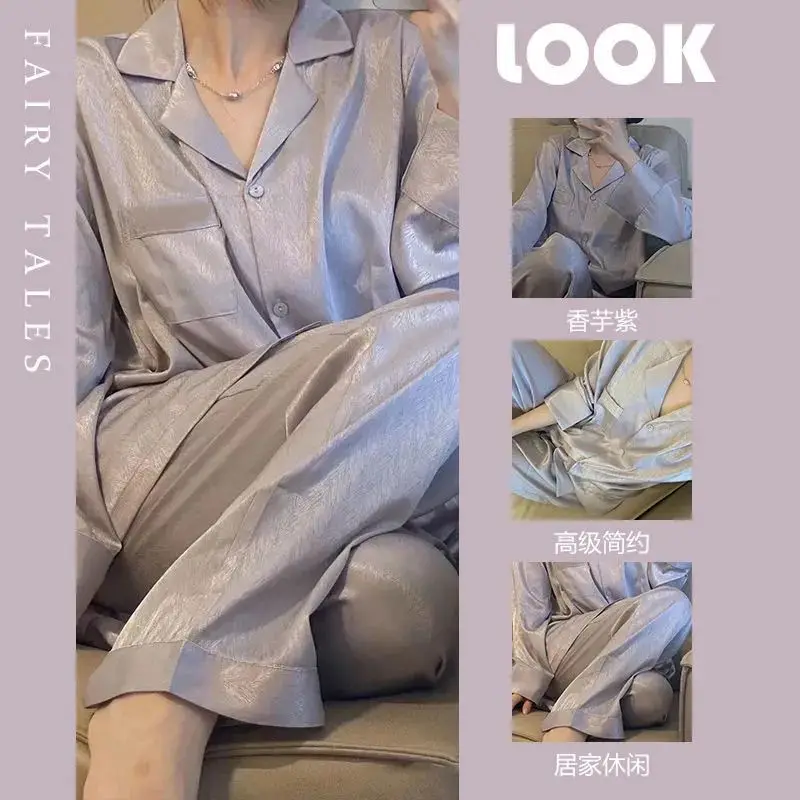 Pijamas 2 Piece Women Set Spring Autumn Long Sleeve Pajamas for Woman Silk Fashion Sleepwear Flowers Print Sexy Satin Pajama Set