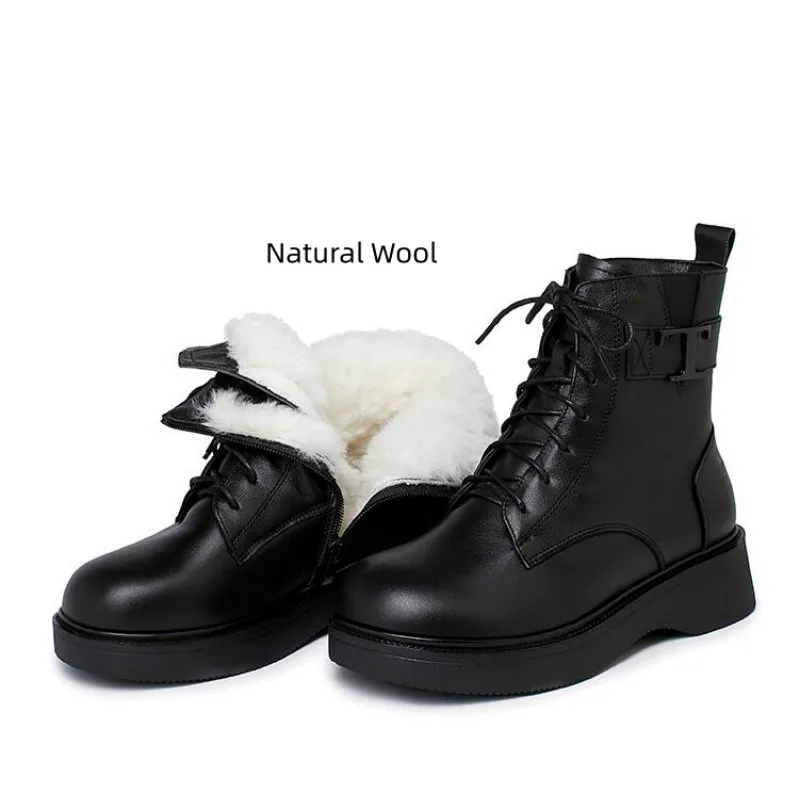 

Women Winter Boots Warm Wool 2023 New Genuine Leather Women Ankle Boots Large Size 41 42 Women's Snow Boots
