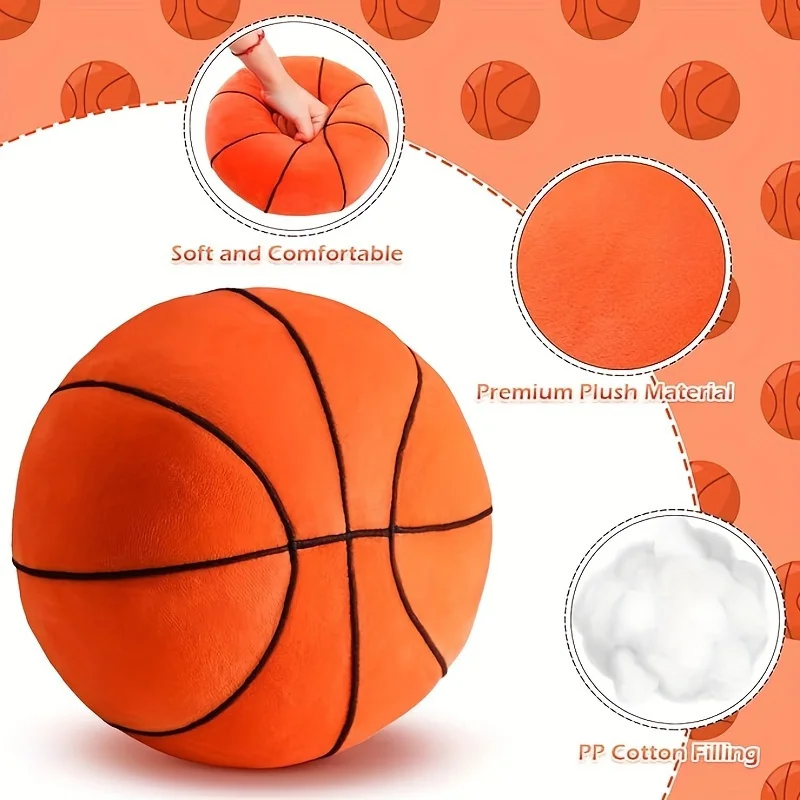 Plush Basketball Soft Stuffed Basketball Pillow Plush Sports Throw Pillows Gifts for Kids Teen Boys Room Bedroom Decorations