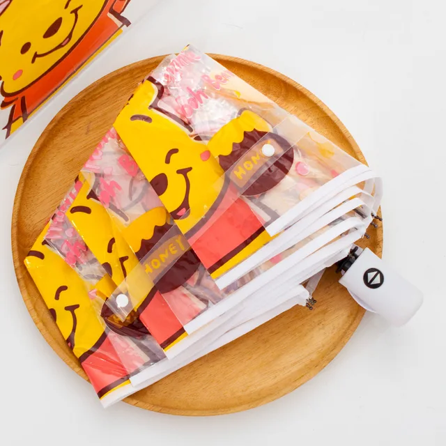 Disney Rajzfilm Automatikus Összecsukása Három Összecsukható Esernyő Anime Figurák Winnie The Pooh Átlátszó Lányok Ajándékok - Image 2