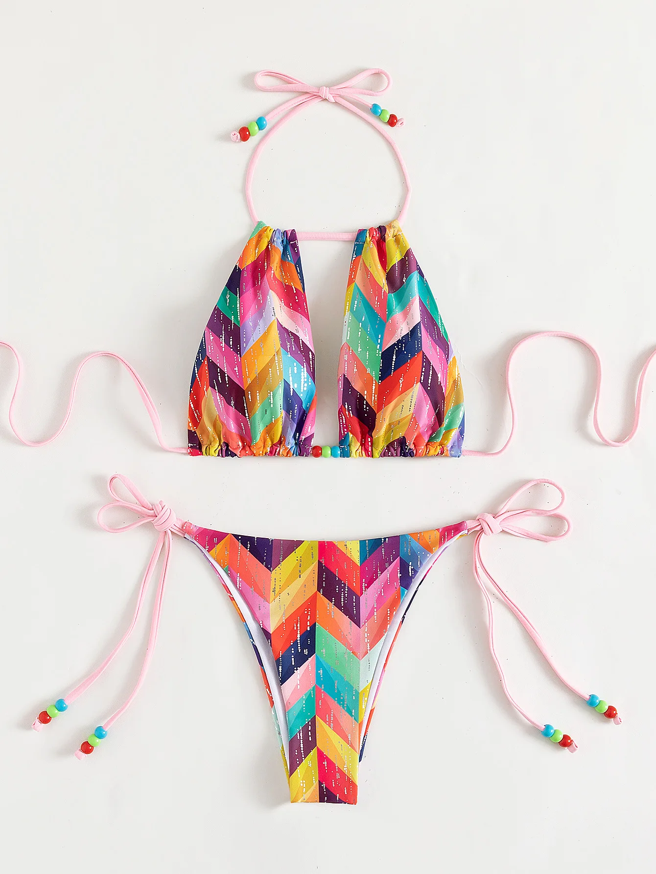 Sexy Brozing Bikinis Set Women Luxury Red Striped Criss Cross Micro