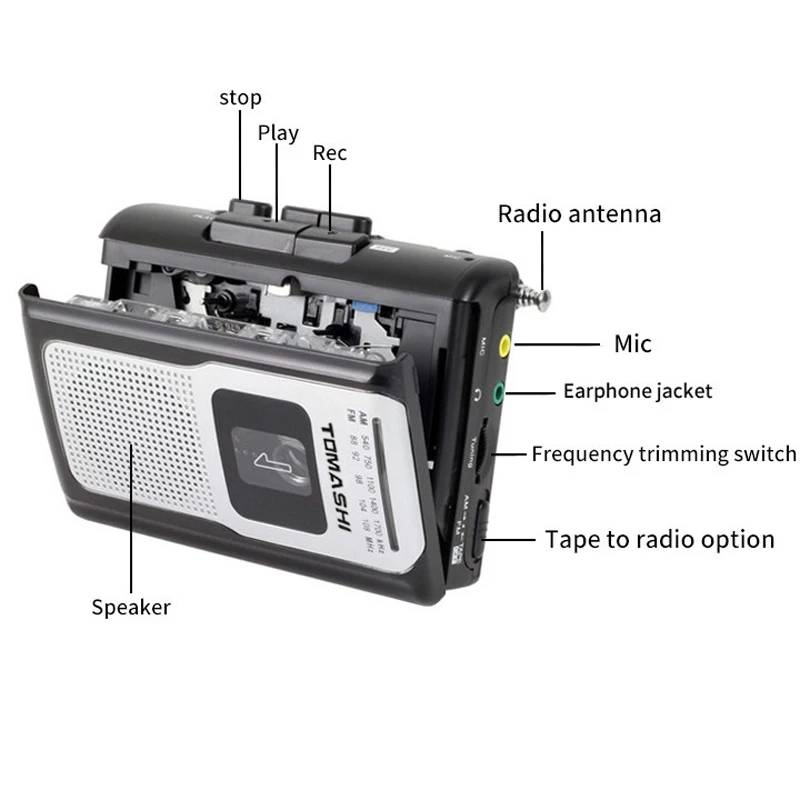 TOMASHI F-318A Portable Cassette Player Tape Recorders FM AM Radio Walkman with Built-in Speaker for News,Music,Language Learnin cassette player