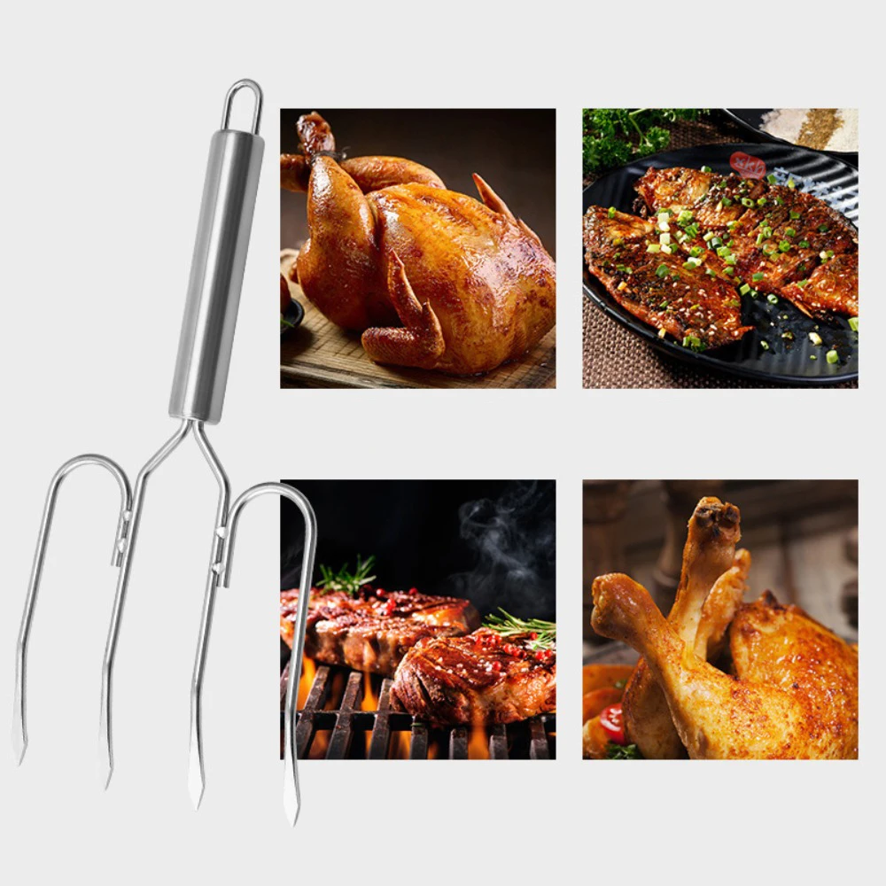 1PC Stainless Steel Fork Barbecue Fork Creative Turkey Barbecue Skewer Chicken Wing Outdoor Camping BBQ Kitchen Meat