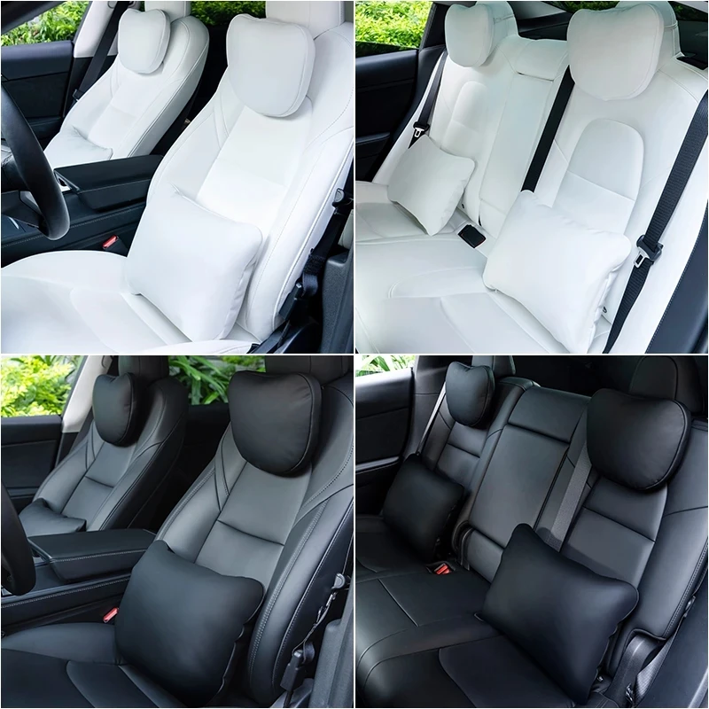 Car Seat Headrest For Mercedes/Tesla/BMW/Tesla Model Headrest Fumbar Support Neck Pillow Leather Car Accessories car headrest