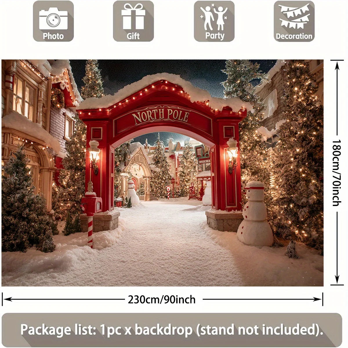 2D flach 1 Stück Arctic Snow Village Winterszene Polyester-Hintergrundstoff, geeignet für Weihnachten, Neujahr und Partydekoration – Detail 4