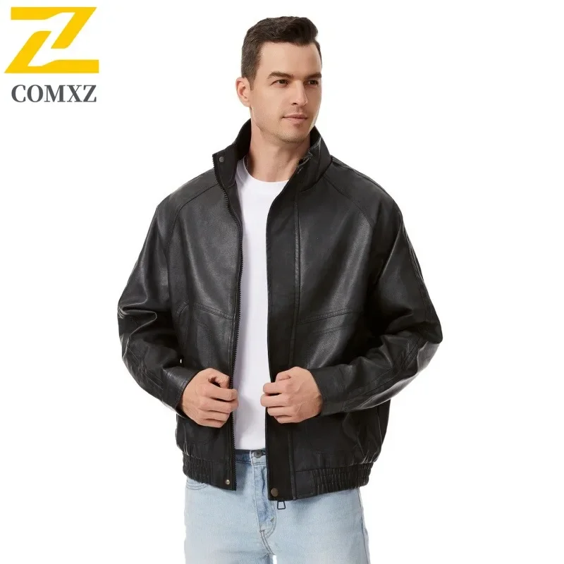 Unisex Embroidered PU Leather Jacket Stand Collar Loose Fit Biker Pilot Coat Streetwear American Style Motorcycle Outerwear 2025