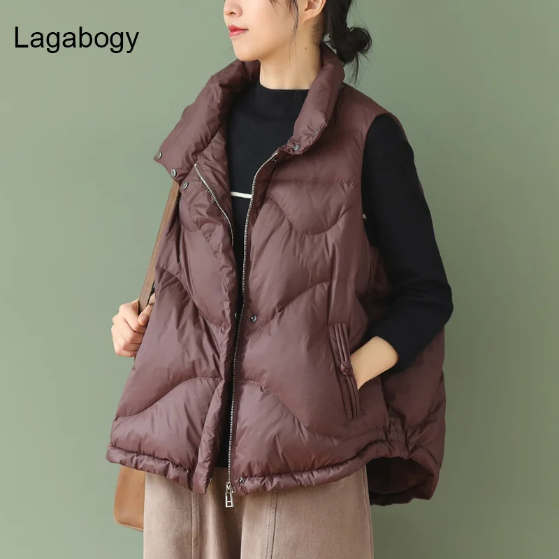 

90% Lagabogy Duck 2023 White New Women Down Vest Jacket Female Ultra Light Waistcoat Autumn Winter Zipper Loose Sleeveless Coat