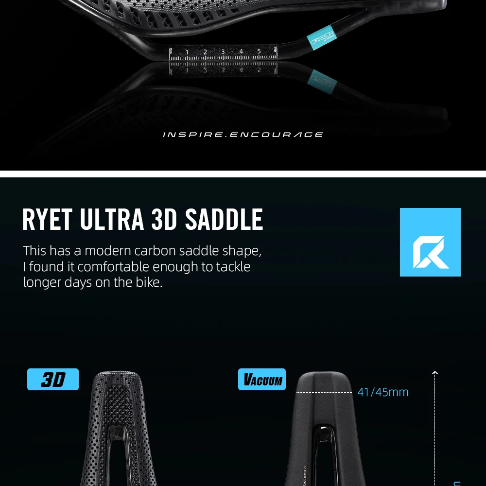 RYET 3D-gedruckter Carbon-Fahrradsattel 245 x 135/145 mm für MTB Gravel Rennrad Ergonomischer Rennsattel Hollow Tech Fahrradsitz – Detail 4
