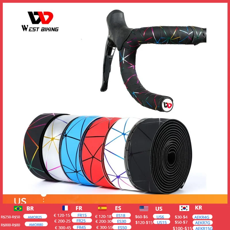 WEST BIKING Bike Handlebar Tape Anti slip Silica Gel EVA Shock Absorption Handle Bar Tape Road