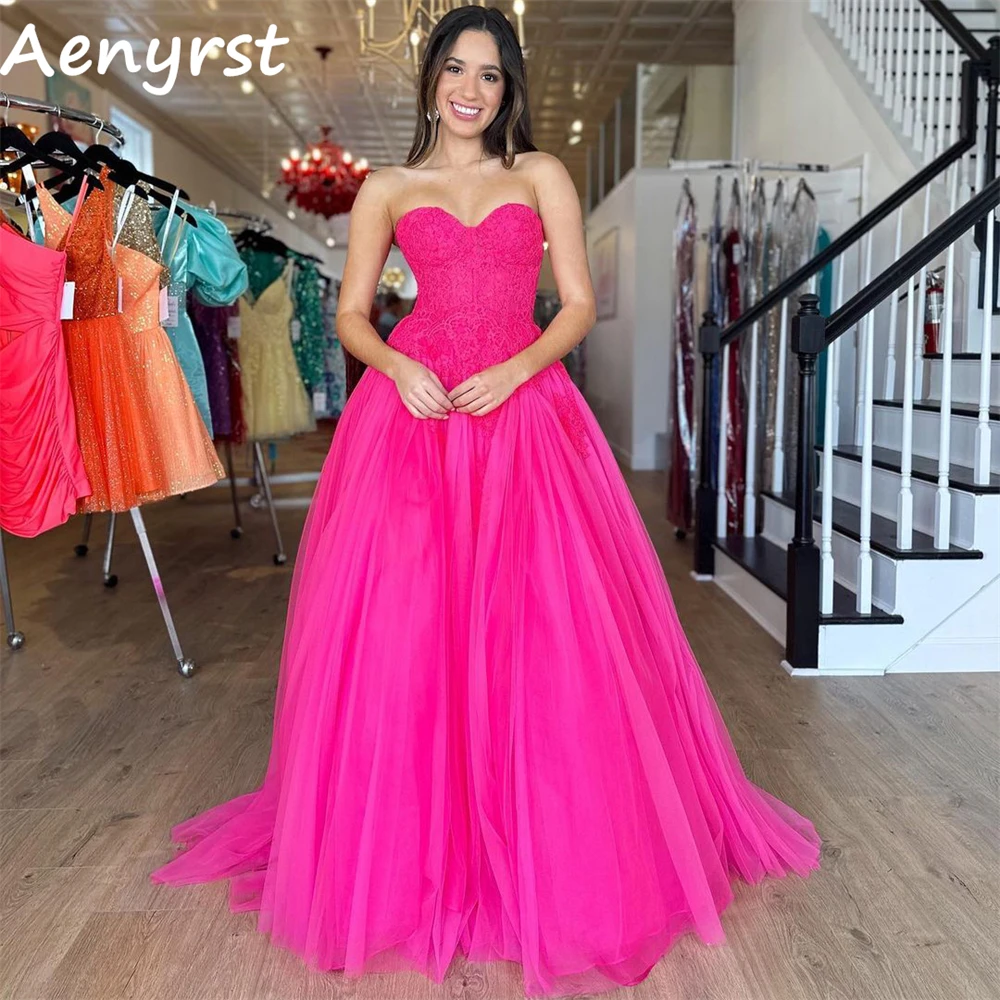 

Aenyrst Elegant Sweetheart Appliques Evening Dresses Tulle A Line Prom Gowns Sweep Train Birthday Party Dress 2024 فساتين السهرة