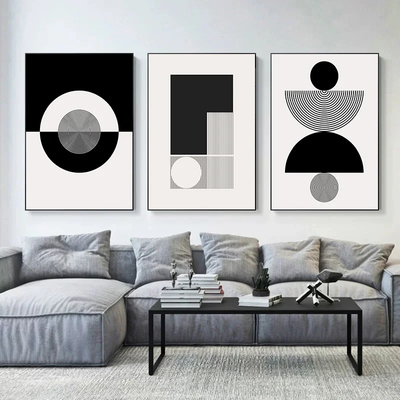 

Geometrical Abstract Modern Shapes Art Poster Canvas Painting Black White Wall Art For Living Room Home Decoration Mural