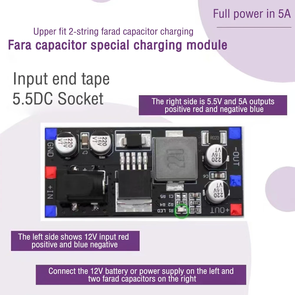 DC 12 24V Lithium Battery Farad Capacitor Charging Module Output 2.4V