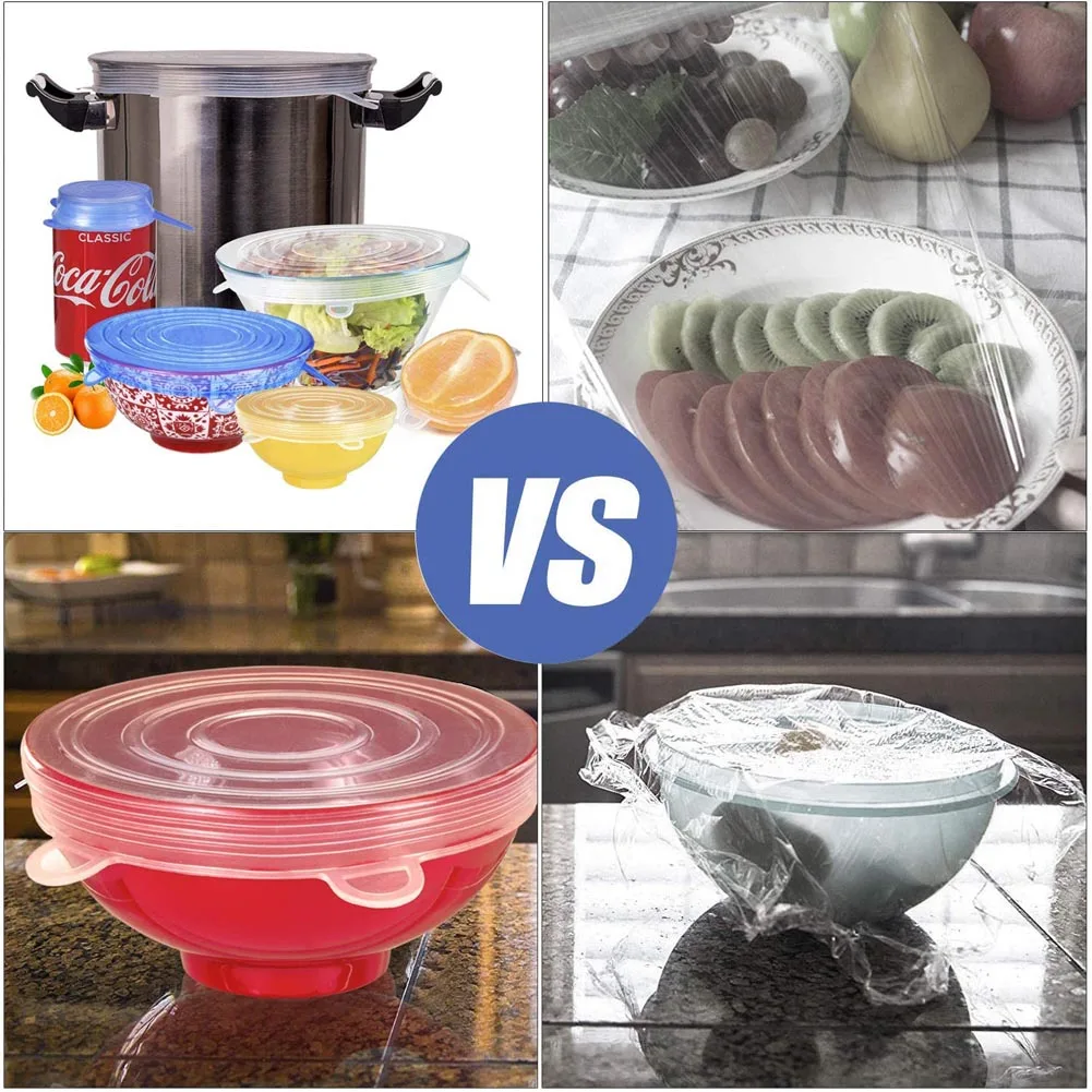 Silicone Cover Stretch Lids Reusable Airtight Food Wrap Covers Keeping Fresh Seal Bowl Stretch Wrap Cover 12PCS Kitchen Cookware