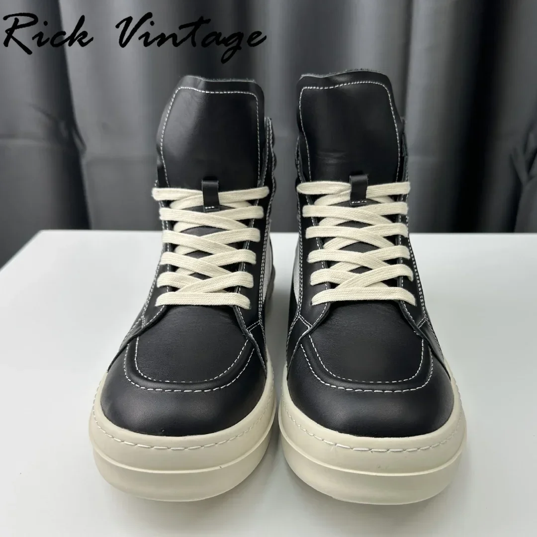Rick Vintage Natural Wool Winter Warm Sneakers High Top Casual Shoes for Men Platform Flat Leather Wool Boots Man Luxury