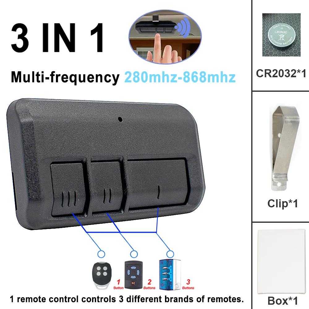 3 in 1 280MHz to 868MHz Clone Garage Door Gate Remote Control Copy 433 868 MHz Duplicator Keychain Opener