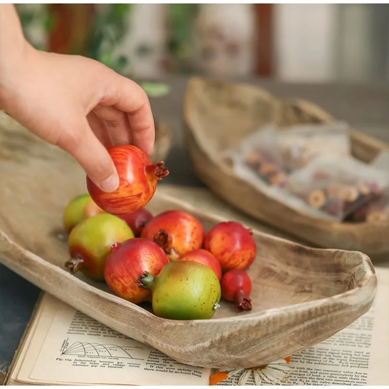 Wabi-sabi Japanese Wooden Boat-Shaped Snack Tray Rustic Boho Home Decor Fruit Dish for Snacks Handcrafted Jewelry Dish Bowl 3