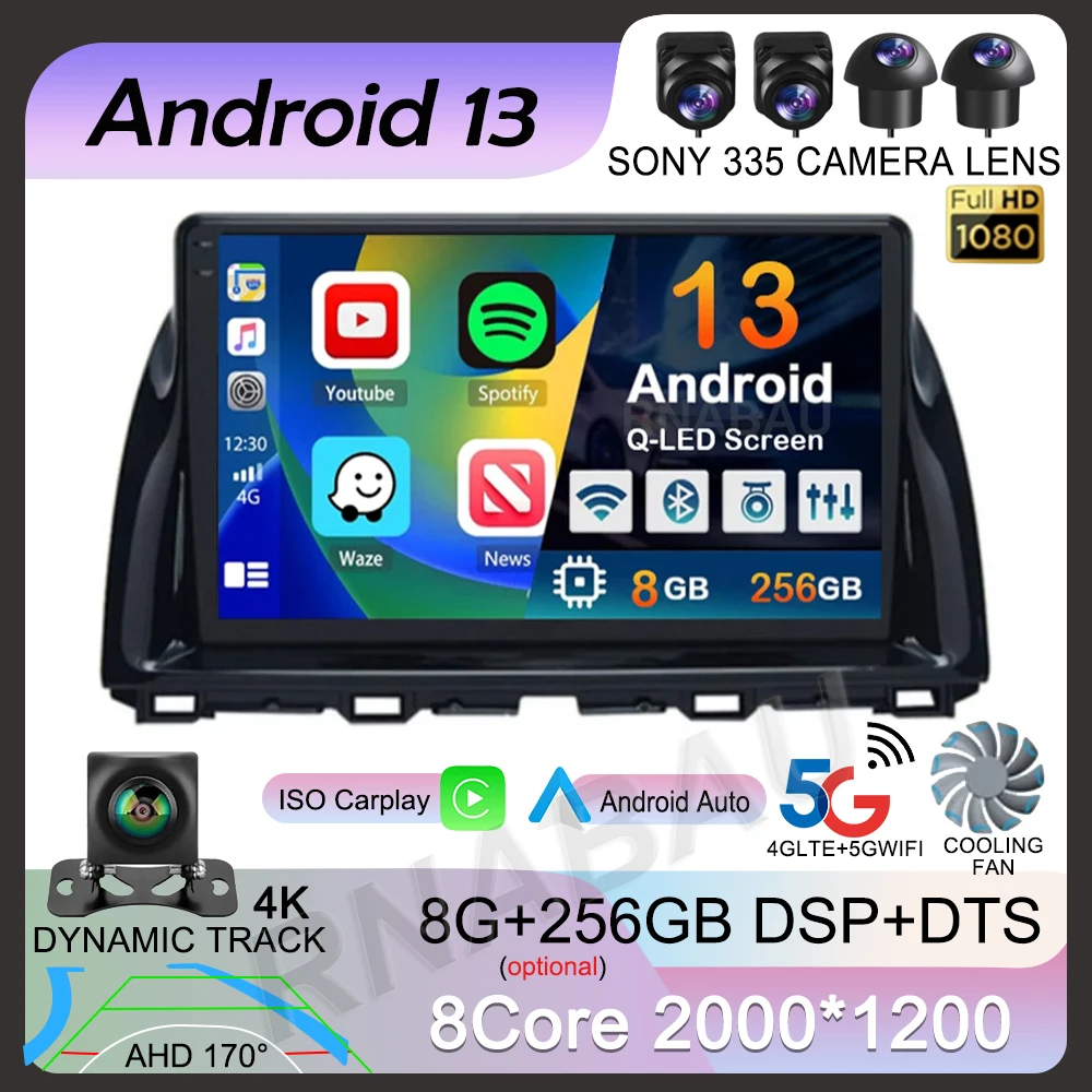 

Android 13 Carplay Auto For Mazda CX5 CX-5 CX 5 2012-2015 Car Radio Navigaion GPS Multimedia Video Player 2din DVD Head Unit DSP