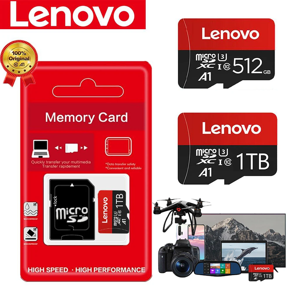 1TB/512GB Lenovo Capacity Memory SD Memory Card Driving Recorder Tf Card Class10 High Speed Camera Monitoring Universal Mobile