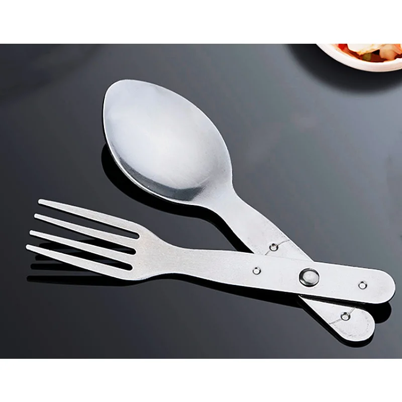 Portable Tableware Portable Cutlery Titanium Tableware 2 IN 1 Fork Dessert Spoon Tableware Cutlery Set Stainless Steel