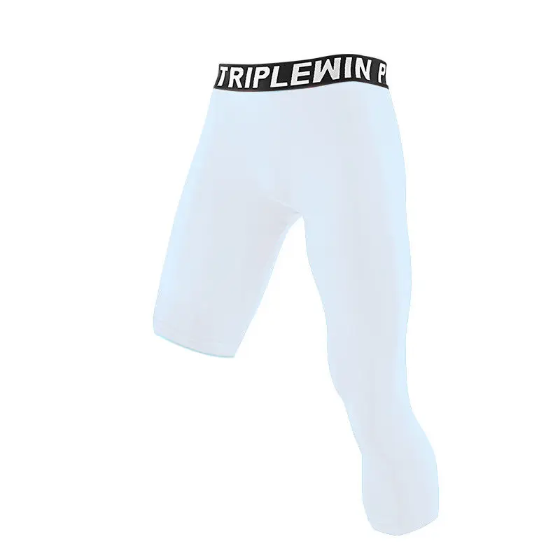 Summer Men Capri Running Tights GYM 3/4 Pants Male Basketball Football Soccer Fitness Exercise Sport One Leg Cropped Leggings 30