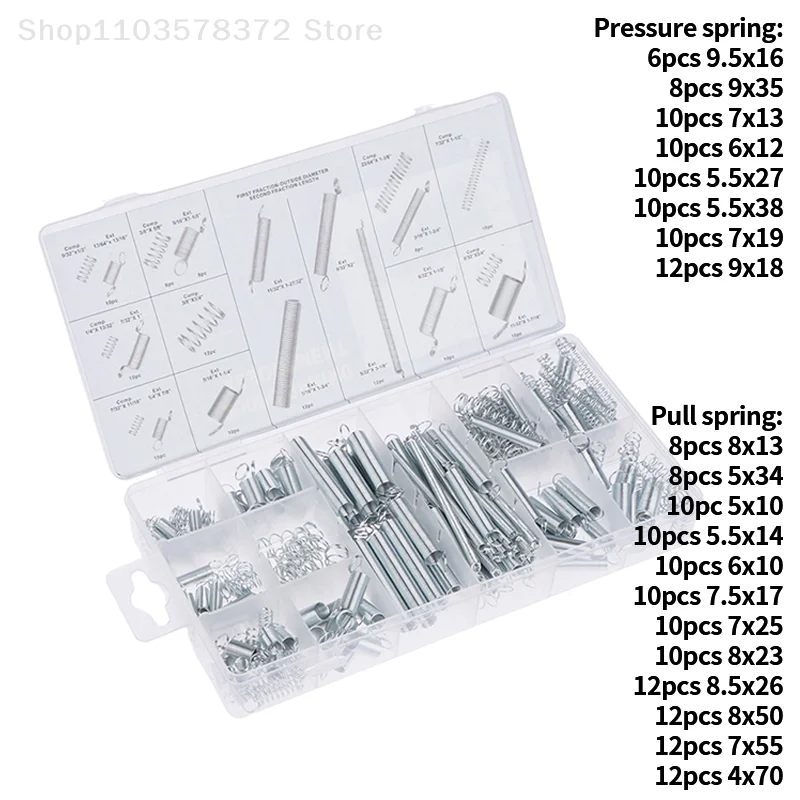 

200Pcs With Storage Box Accessories Extension And Compression Coil Hardware Tool Spring Set Metal Steel Assorted Springs