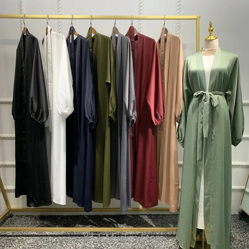 Prayer Clothes Women Satin Cardigan Robe Dubai Turkey Islamic Long-sleeved Dress For Femmle Muslim Abaya Dames 2024 Duba Dresses