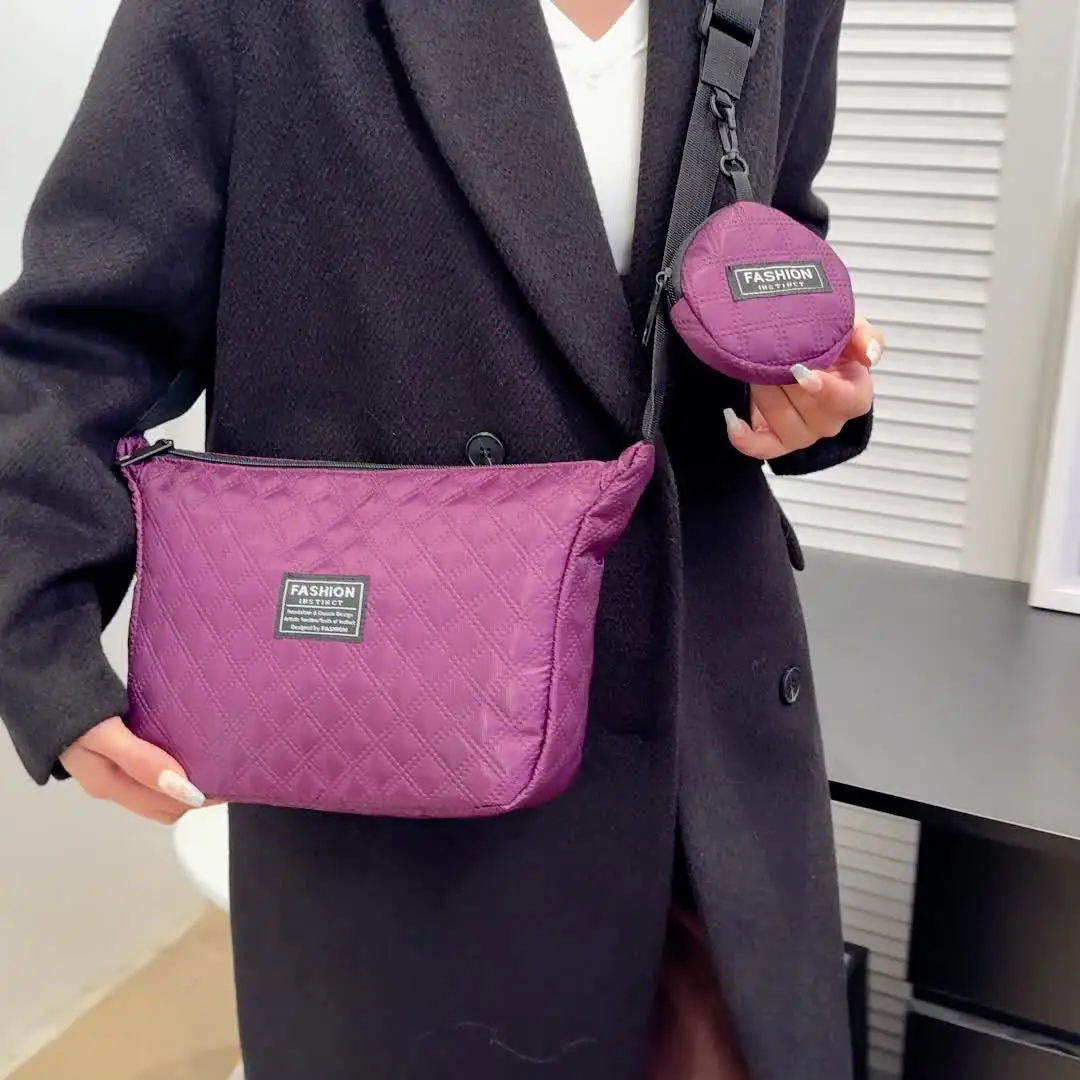 Chic Multi-Color Quilted Shoulder Bag with Pouch Adjustable-Strap