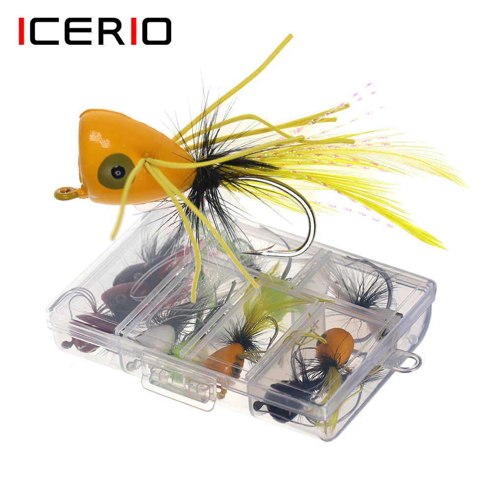 ICERIO 10pcs/box Bass Fishing Lures Topwater Popper Fly Fishing Bait
