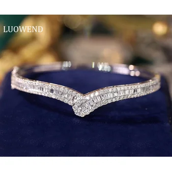 LUOWEND 100% 18K White Gold Bangle Luxury Elegant Style 2.3carat Real Natural Diamond Bangle for Women High Party Jewelry