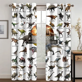 3d Encyclopedia of Dinosaur Names Funny Kids Boys Child Light Filtering Drapes Decor 2 Panels Curtains For Bedroom Living Room