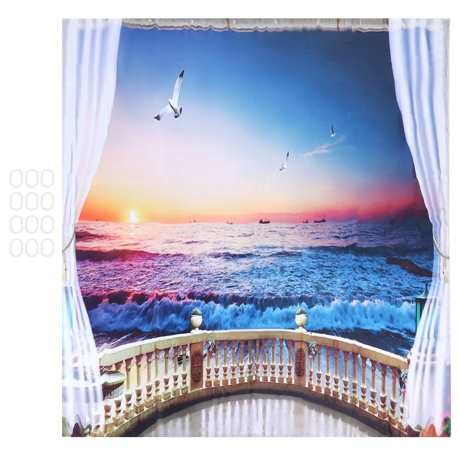 

Bath Tub Curtain Mildew Proof Household Quick‑drying Shower Curtain Ring Mount for Hotel for Home