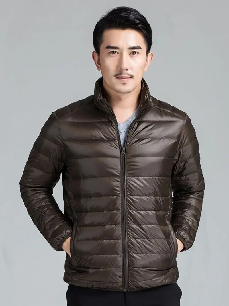 Brand Winter Men Ultra Light White Duck Down Jacket Autumn Thin Stand Collar Solid Color Simple Outwear down Coat Plus Size 6XL