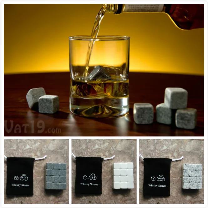 Whiskey Stones Sipping Ice Cube Cooler Reusable Whisky Ice Wine Stone Whisky Natural Safety Rocks Bar Wine Cooler With Cloth Bag